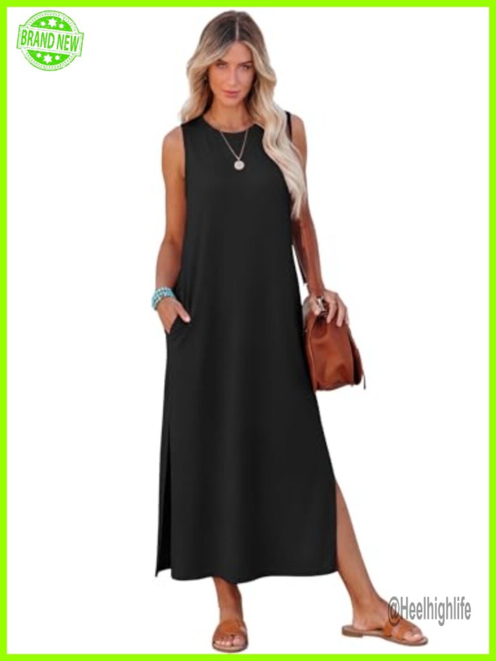 Women's Maxi Side Slit Long Dress with Pockets Casual Flowy - Picture 2 of 6